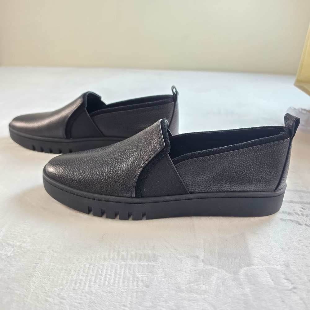 Vionic Cambria Black Pebbled Leather Slip On Platform Sneakers Womens 7.5